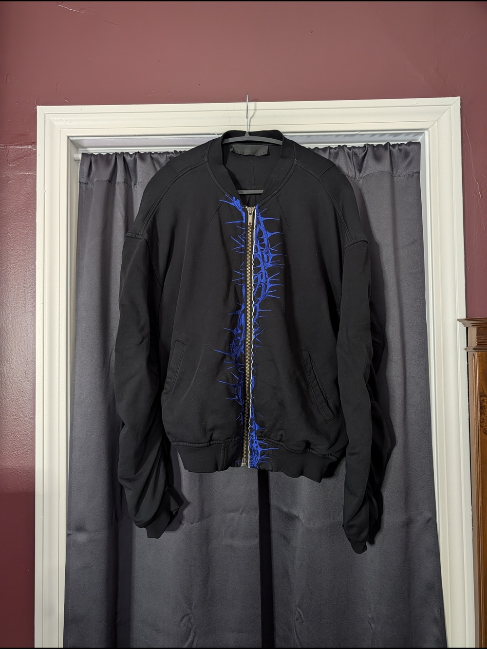 Haider Ackermann Black Silk Lined Tribal Thorn Embroidered Bomber Jacket S